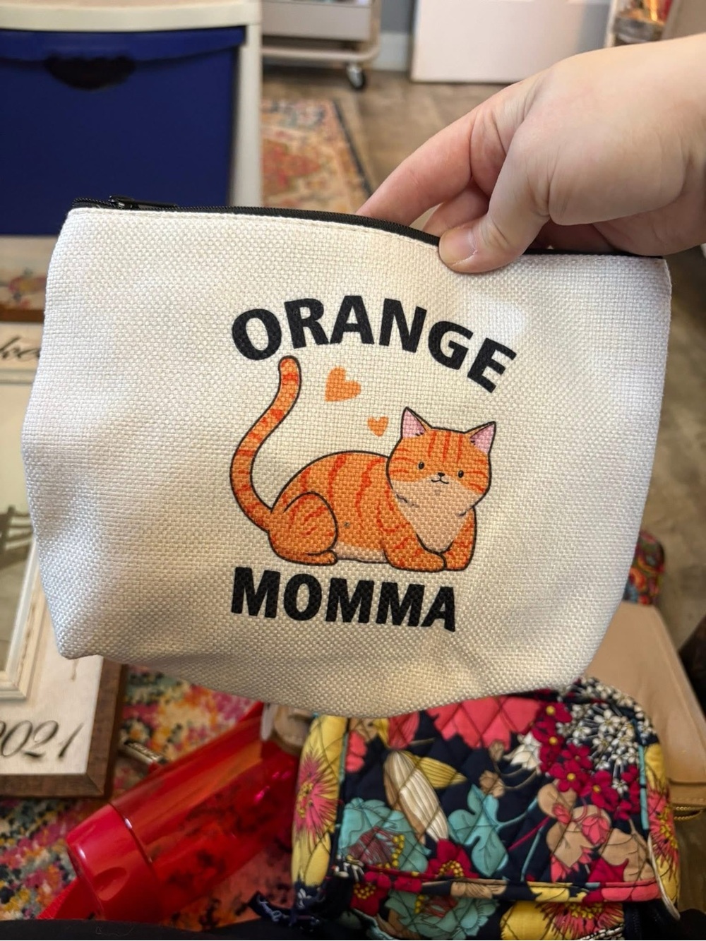 Orange Momma Cat Canvas Pouch